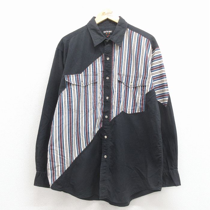 XL★古着 長袖 ウエスタン シャツ メンズ 00年代 00s 黒他【spe】 26jan24