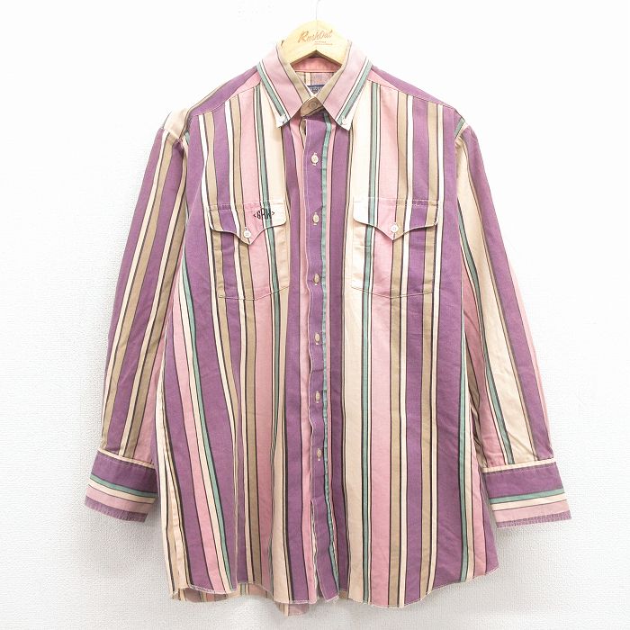 90s 長袖シャツ ストライプ パープル L | 古着