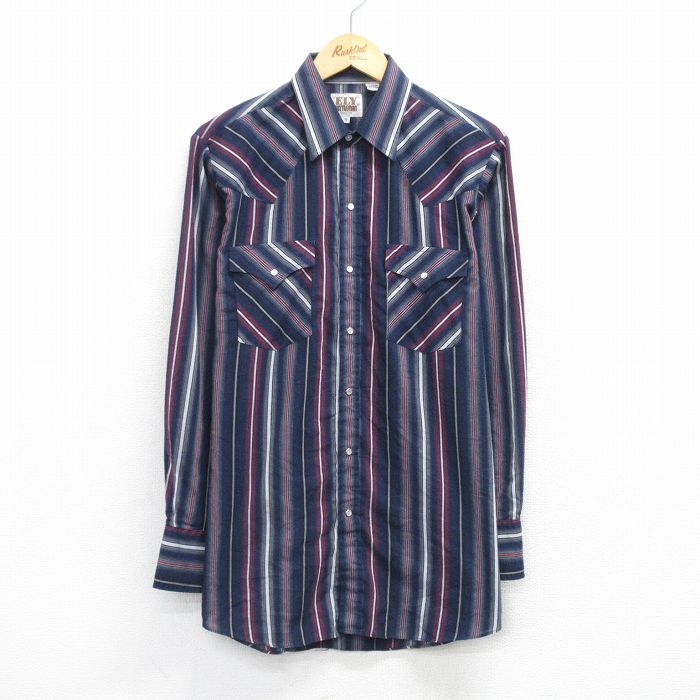 ELY 90s 長袖ウエスタンシャツ ストライプ ネイビー L | 古着