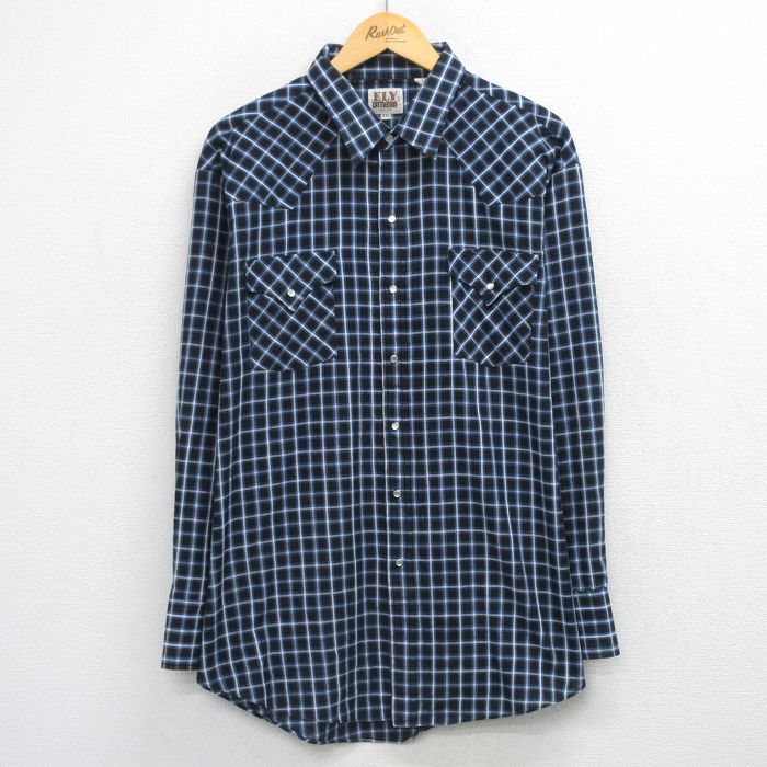 ELY 90s 長袖ウエスタンシャツ チェック ブラック XL | 古着