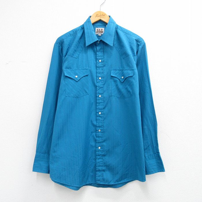 ELY 90s 長袖ウエスタンシャツ ストライプ ブルー XL | 古着