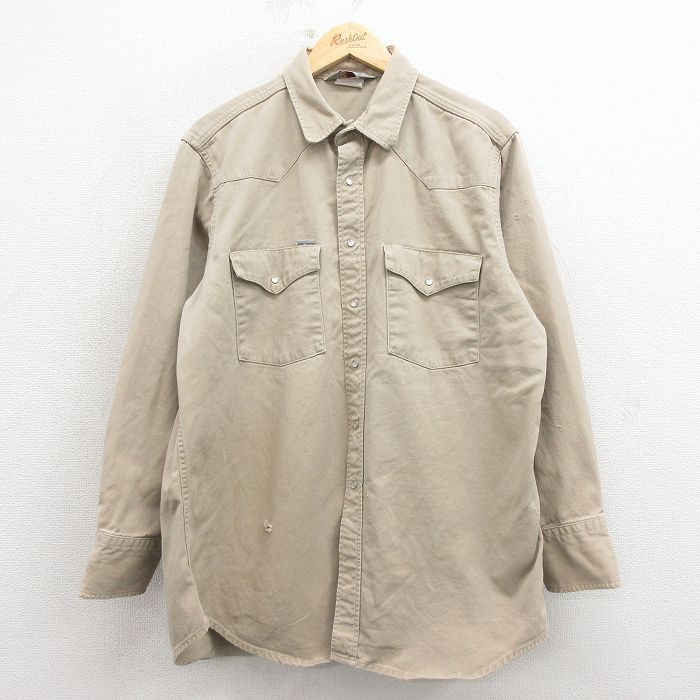 XL★古着 カーハート 長袖 ウエスタン シャツ メンズ 90年代 90s ロング丈 コットン ベージュ【spe】 26mar05
