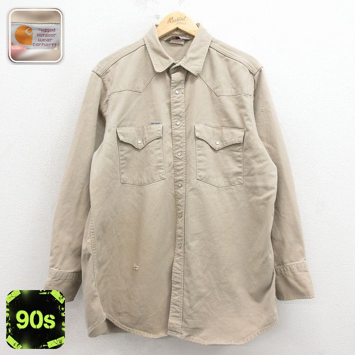 【50%OFF】カーハート 90s 長袖ウエスタンシャツ ベージュ XL | 古着