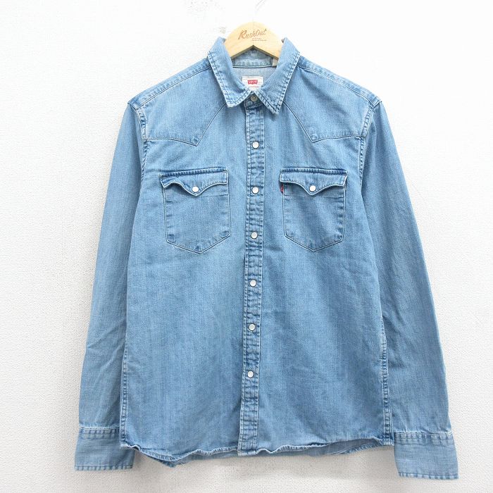 M★古着 リーバイス Levis 長袖 ウエスタン シャツ メンズ コットン 薄紺 デニム 26mar05