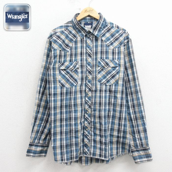 【50%OFF】ラングラー 長袖ウエスタンシャツ ネイビーチェック XL | 古着