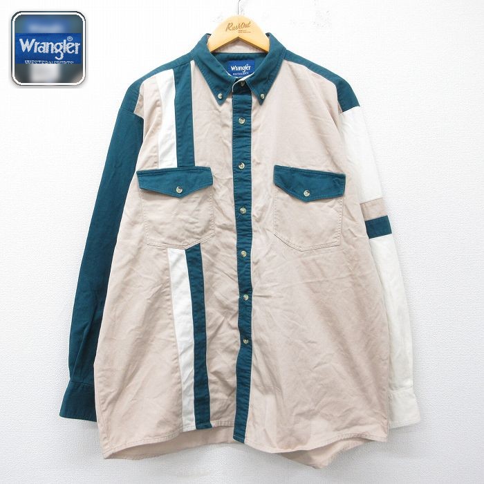 【20%OFF】ラングラー 長袖ウエスタンシャツ ベージュ メンズXL相当 | 古着