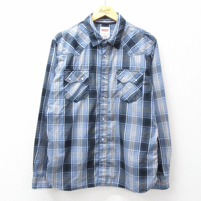 L★古着 リーバイス Levis 長袖 ウエスタン シャツ メンズ 紺他 チェック 26apr06