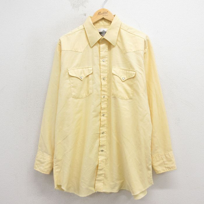 XL★古着 長袖 ウエスタン シャツ メンズ 80年代 80s 大きいサイズ USA製 黄 26apr24
