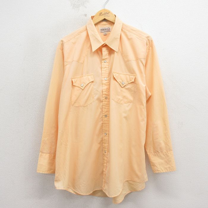 XL★古着 長袖 ウエスタン シャツ メンズ 80年代 80s 薄オレンジ 26apr24