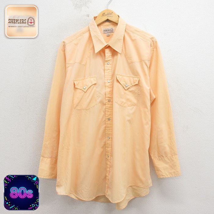 【20%OFF】80s 長袖ウエスタンシャツ オレンジ メンズXL相当 | 古着