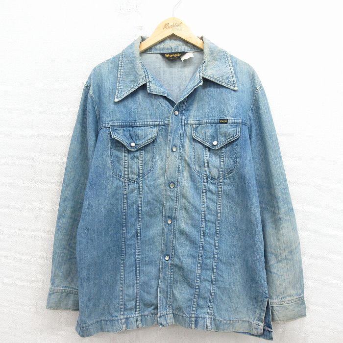 L★古着 ラングラー 長袖 シャツ ジャケット メンズ 80年代 80s コットン USA製 紺 デニム 26apr24