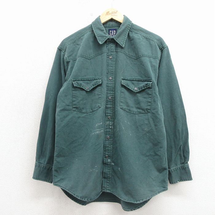 L★古着 ギャップ GAP 長袖 ウエスタン シャツ メンズ 90年代 90s コットン 緑 26apr24