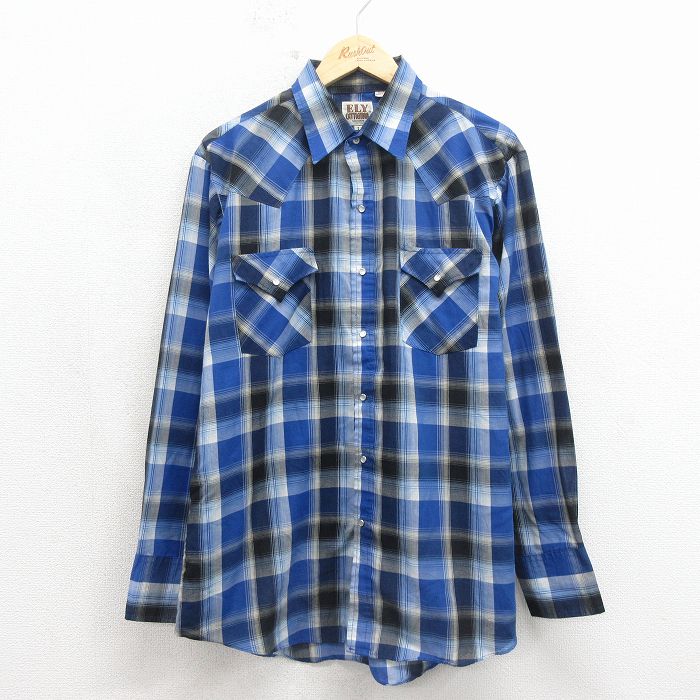 ELY 90s 長袖ウエスタンシャツ チェック ブルー XL | 古着
