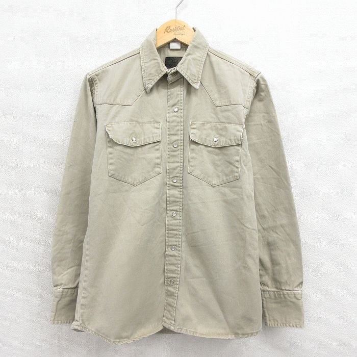 80s 長袖ウエスタンシャツ ベージュ メンズS相当 | 古着