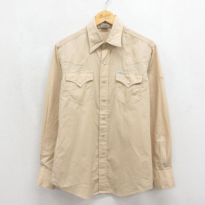 70s 長袖ウエスタンシャツ ベージュ メンズS相当 | 古着
