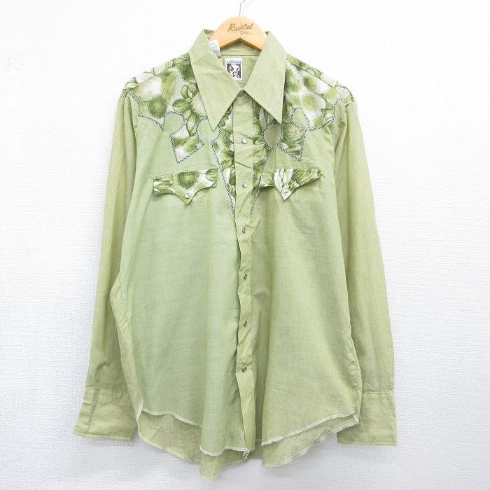 70s ウエスタンシャツ 花 グリーン メンズXL相当 | 古着