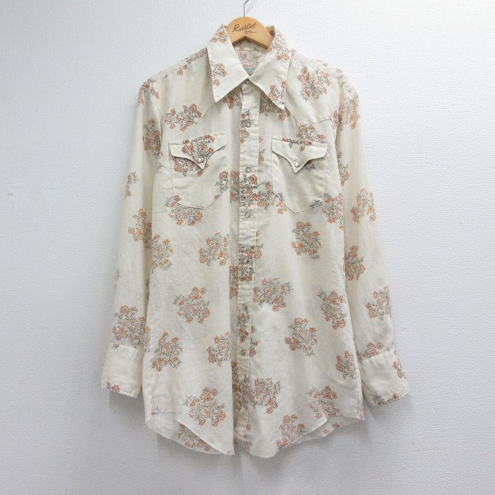 H BAR C 80s ウエスタンシャツ 花柄 ベージュ メンズL相当 | 古着