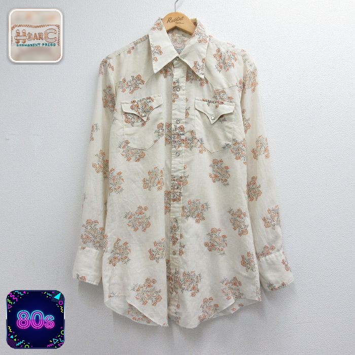 H BAR C 80s ウエスタンシャツ 花柄 ベージュ メンズL相当 | 古着