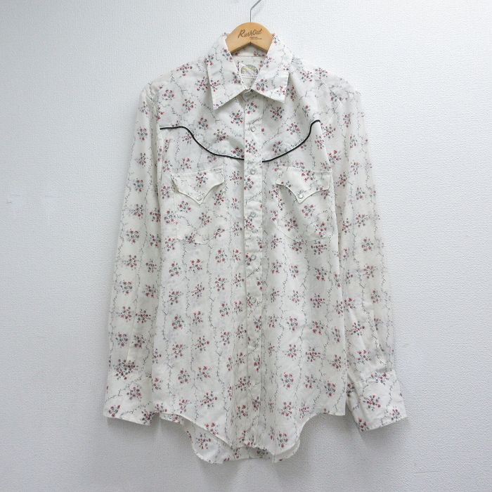 ウエスタン 80s 長袖シャツ 花柄 ホワイト メンズL相当 | 古着