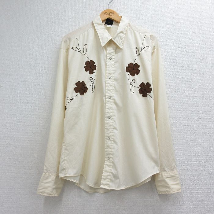 ウエスタンシャツ 80s 花 生成り ベージュ メンズXL相当 | 古着