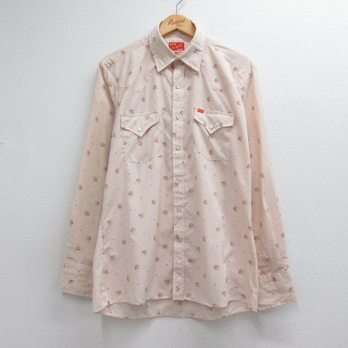 ELY 80s 長袖ウエスタンシャツ 花柄 ピンク メンズL相当 | 古着