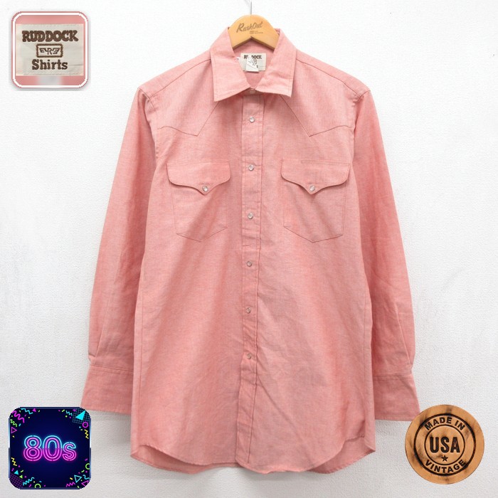 RUDDOCK 80s 長袖ウエスタンシャツ スナップボタン ピンク メンズM相当 | 古着