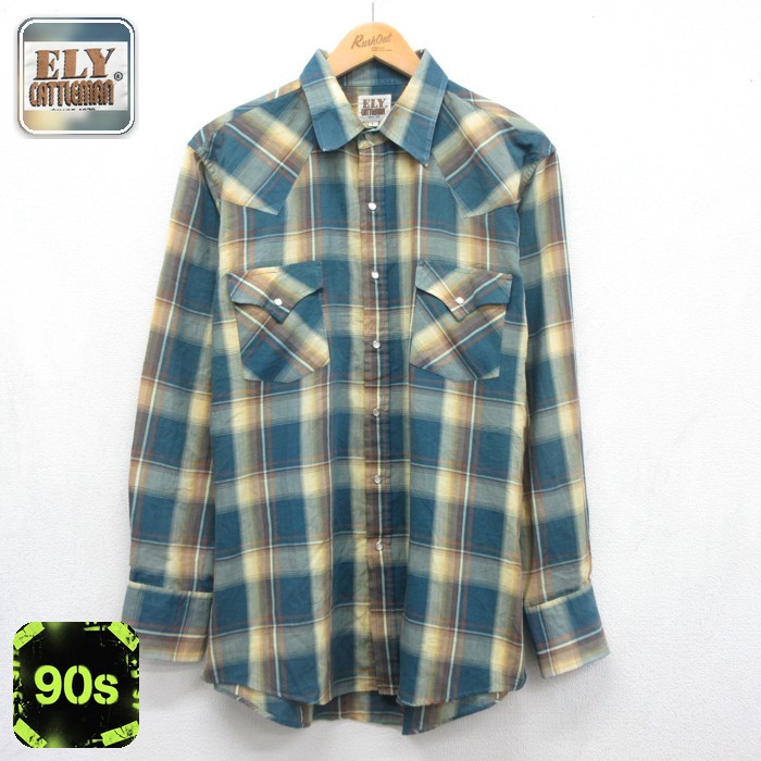 ELY CATTLEMAN 90s 長袖ウエスタンシャツ スナップボタン グリーンチェック メンズXL相当 | 古着