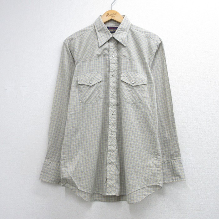 80s 長袖ウエスタンシャツ スナップボタン グレーチェック メンズL相当 | 古着