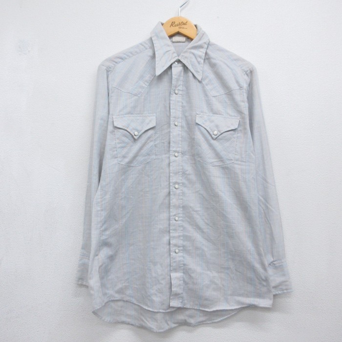 ELY PLAINS 70s 長袖ウエスタンシャツ チェック ライトブルー メンズM相当 | 古着