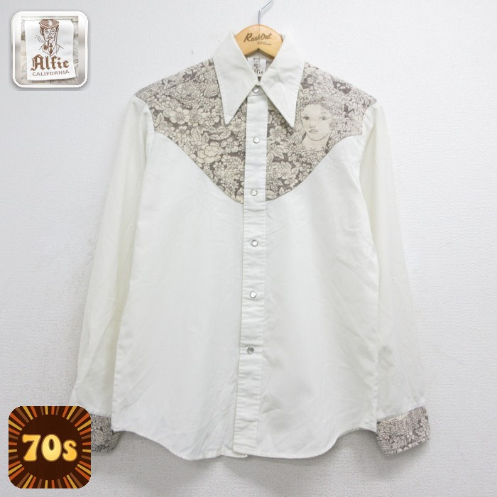 Alfie 70s 長袖シャツ 総柄 ベージュ メンズM相当 | 古着