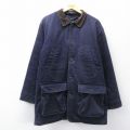 XL★古着 ランズエンド 長袖 カバーオール メンズ 00年代 00s 襟レザー ロング丈 コットン 紺 ネイビー 内側キルティング 25oct24 中古 アウター