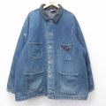 XL★古着 ディッキーズ 長袖 カバーオール メンズ 80年代 80s ボロ 襟コーデュロイ 大きいサイズ ロング丈 紺 デニム 内側ブランケット【spe】 25dec17