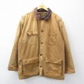 XL★古着 ジェイクルー 長袖 ハンティング ジャケット メンズ 90年代 90s 襟レザー ダック地 大きいサイズ ロング丈 コットン 茶 内側ウール【spe】 26jan19