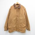 XL★古着 ウールリッチ 長袖 ハンティング ジャケット メンズ 90年代 90s ダック地 襟レザー 大きいサイズ ロング丈 コットン USA製 ベージュ 内側ウール 26feb19