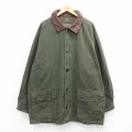XL★古着 ティンバーランド 長袖 ハンティング ジャケット メンズ 90年代 90s 襟レザー 大きいサイズ ロング丈 コットン 緑他 26feb19