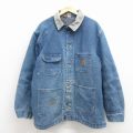 XL★古着 ビッグベン 長袖 カバーオール メンズ 80年代 80s 大きいサイズ コットン 襟コーデュロイ 紺 デニム 内側ブランケット【spe】 26mar31