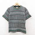 XS★古着 半袖 セーター メンズ 80年代 80s 総柄 アクリル クルーネック 紺他 ネイビー 25sep27 中古 トップス
