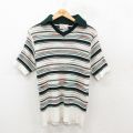 XS★古着 半袖 ビンテージ セーター メンズ 70年代 70s 襟付き アクリル 開襟 オープンカラー 白他 ホワイト ボーダー 25sep27 中古 トップス