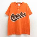 古着 マジェスティック 半袖 ビンテージ Tシャツ キッズ ボーイズ 子供服 80年代 80s MLB ボルチモアオリオールズ ヘンリーネック オレンジ メジャーリーグ ベースボール 野球 24jul24