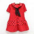 古着 半袖 ワンピース キッズ ガールズ 子供服 90年代 90s コットン 赤他 レッド ストライプ 24aug05