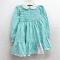 古着 長袖 ワンピース キッズ ガールズ 子供服 80年代 80s 花 葉 総柄 コットン 緑他 グリーン 25apr10