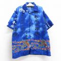 古着 半袖 シャツ キッズ ボーイズ 子ども服 90年代 90s 龍 雷雨巻 開襟 オープンカラー 青他 ブルー 25jun02