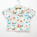 古着 半袖 シャツ キッズ ガールズ 子供服 家 木 ハート 開襟 オープンカラー 白他 ホワイト 25jun07