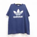 古着 アディダス adidas 半袖 ビンテージ Tシャツ キッズ ボーイズ 子供服 90年代 90s ビッグロゴ リーフ トレフォイル コットン クルーネック USA製 紺 ネイビー 【spe】 25jul24