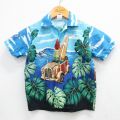 古着 半袖 ハワイアン シャツ キッズ ボーイズ 子供服 車 サーフボード コットン 開襟 オープンカラー ハワイ製 水色他 25aug06