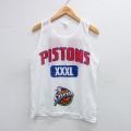 古着 ビンテージ タンクトップ キッズ ボーイズ 子供服 80年代 80s NBA デトロイトピストンズ 34 メッシュ地 クルーネック USA製 白 ホワイト バスケットボール ユニフォーム ゲームシャツ 25sep03