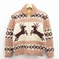 古着 長袖 フルジップ カウチン ニット カーディガン キッズ ボーイズ 子供服 80年代 80s シカ 生成り 26jan09
