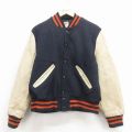 古着 デロング 長袖 スタジャン キッズ ボーイズ 子供服 90年代 90s 袖レザー USA製 黒 26feb04