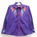 古着 ロックマウント 長袖 ウエスタン シャツ キッズ ボーイズ 子供服 花 刺繍 コットン 紫 26feb04