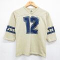 古着 7分袖 ビンテージ フットボール Tシャツ メンズ 90年代 90s 12 Vネック USA製 ベージュ 26may23